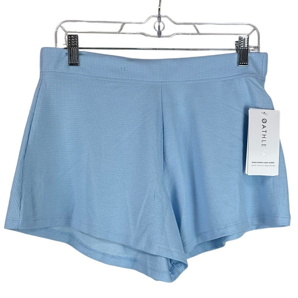 Athleta Wind Down Sleep Shorts Waffle Knit Light Blue Women's Size XL NWT - Picture 2 of 10